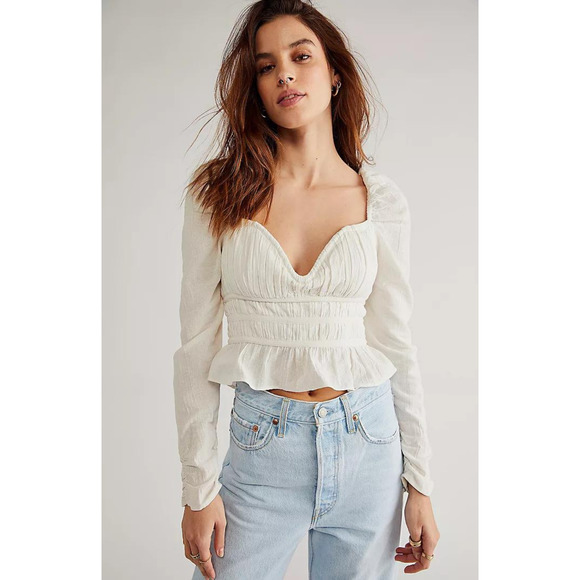 Free People Tops - Free People White Chloe Top Puff Long Sleeve Blouse